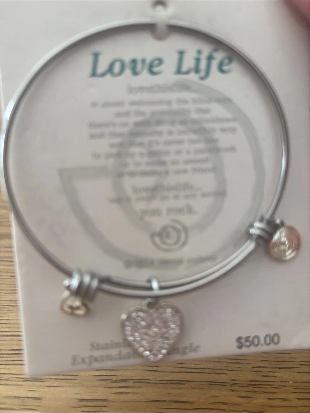 Silver Heart Charm Expandable Bangle